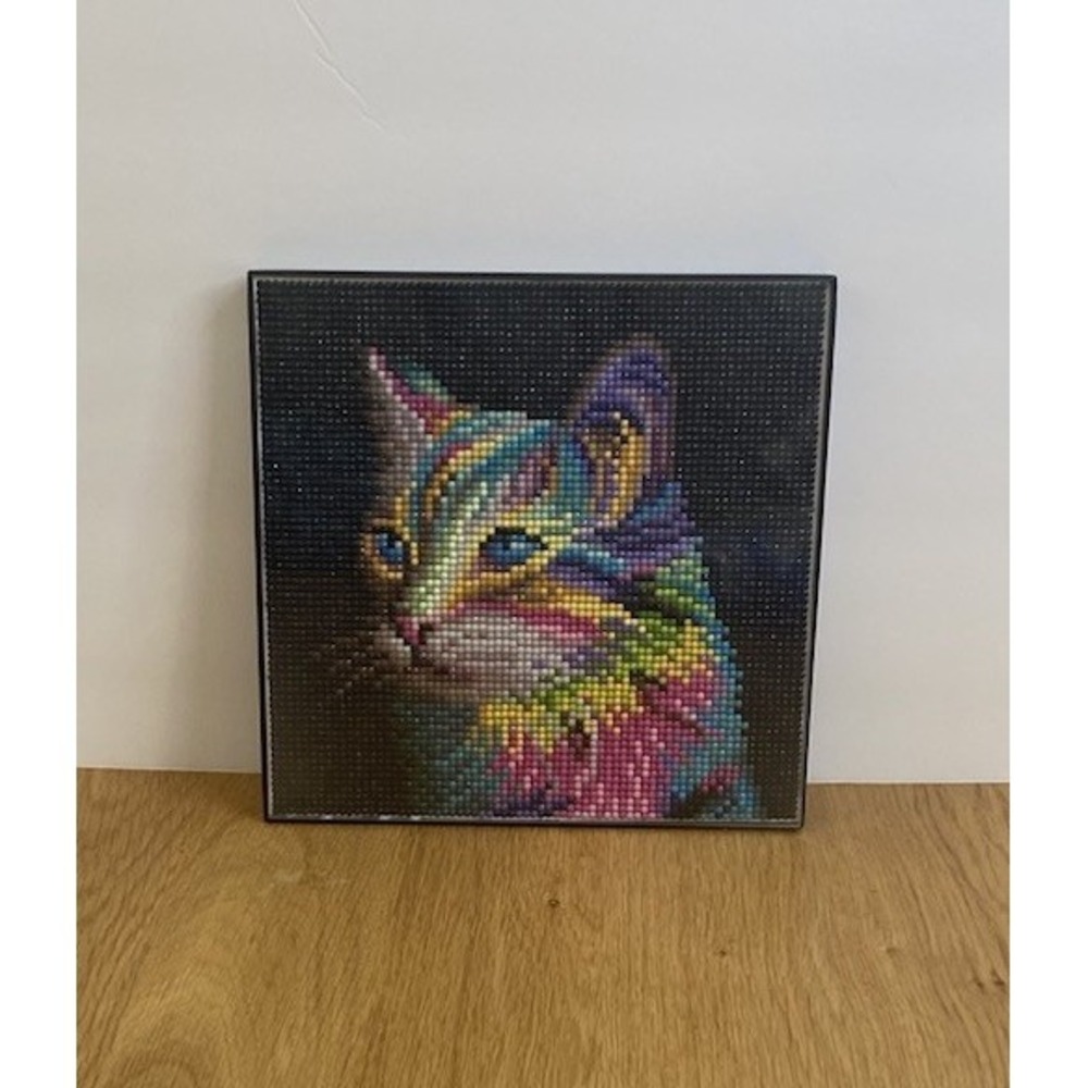 Colorful Cat Diamond Art Painting Framed  Mosaic Wall Decor 8x8